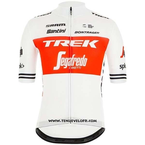 2019 Maillot Ciclismo Trek Segafredo Blanc Rouge Manches Courtes et Cuissard